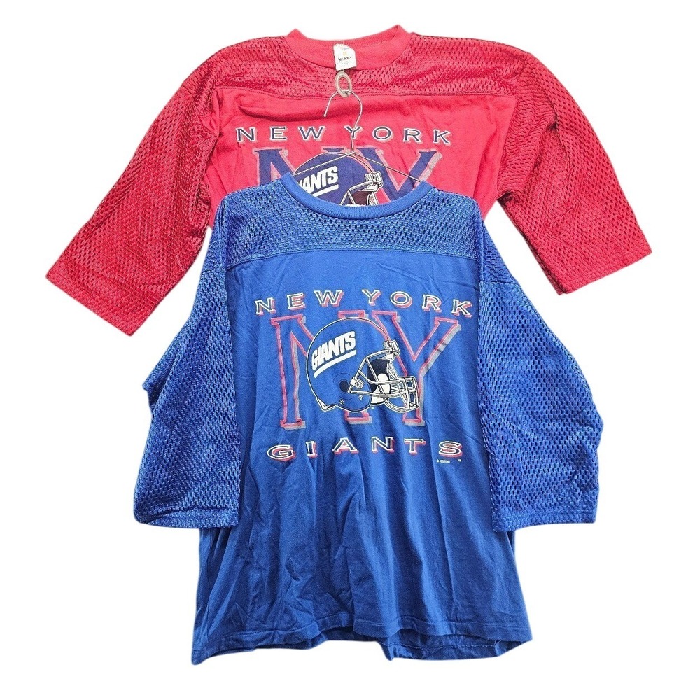 2 Vintage New York Giants Football T-Shirt Mesh Jersey Style NFL‎